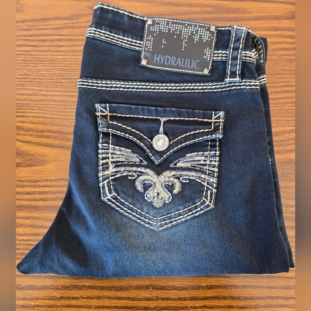 Hydraulic Women's Dark Blue Jeggings Jeans with Sequin Pockets Size 7/8
